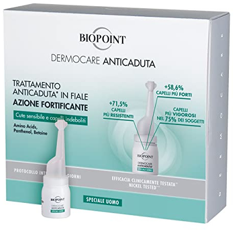 Biopoint Dermocare anti-fall – injektionsflaskor för män, nr.20 ampuller på 6 ml, stärkande verkan, för känslig hud och försvagat hår, intensivt protokoll 20 dagar