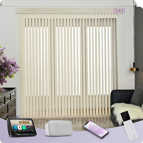 Graywind Smart Electric Vertical Blinds - Light Filtering & Delicate Textured Fabric (50% Blackout), Motorised Compatible with Alexa/Google, Custom Made Complete Set for Windows Patio Doors, Beige