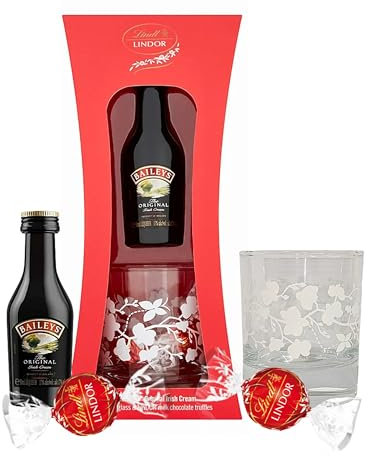 Irish Cream Liqueur Gifts for Women - Just For You 5cl Cream Liqueur, 2 x Milk Chocolate Truffles & Decorated Glass. Baileys Gift Set. Christmas Gifts for Women, Stocking Fillers