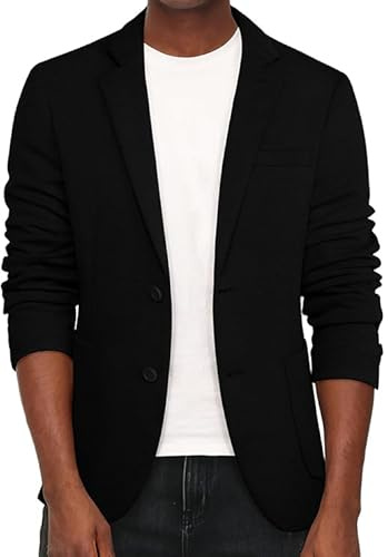 PJ PAUL JONES Mens Blazer Black Casual Knit Sports Coats Regular Fit Blazers Jacket for Office Work L
