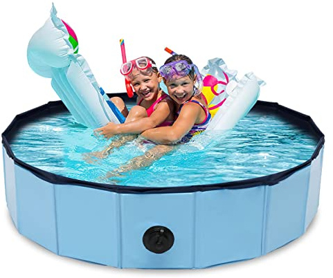 Daromigo Hundepool Planschbecken Swimmingpool für Große & Kleine Hunde 160 x 30cm Faltbarer Planschbecken Umweltfreundliche PVC, mit Haustier Badebürste (Blue)