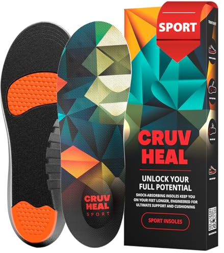 CRUVHEAL Sport Shock Absorbing Insoles - Basketball Athletic Shoe Cushioning Inserts Men Women - Ideal for Active Sports Running Training - Neutral Arch for Sneakers Shoes, L