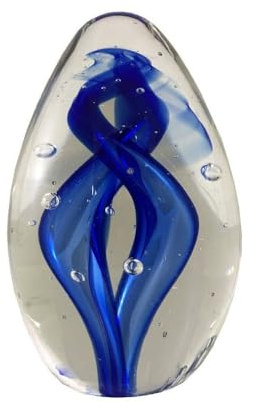Presse papier sulfure Flammes en verre bleu 9 x 6 cm