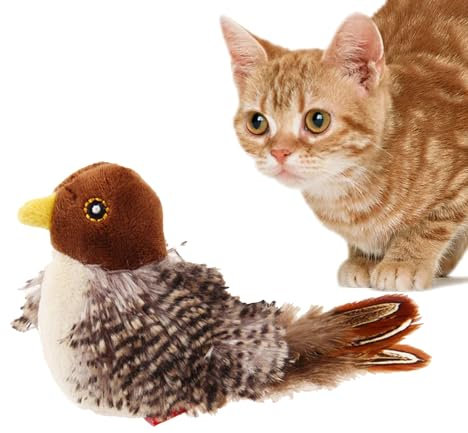 Geonoy Simulierter Zwitschernder Vogel - Interaktives Plüsch Katzenspielzeug, Lustige Quietsch-Vogelspielzeug für Katzen