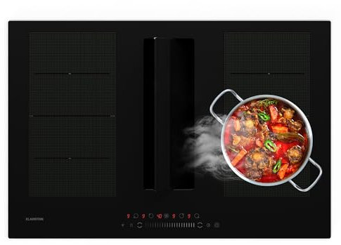Klarstein Kochfeld mit Dunstabzug Integriert, 8400 Watt Induktionskochfeld mit Dunstabzug, 4er Kochfeld mit Integriertem Dunstabzug, 600 m³/h Luftstrom, Touch Control, Einbau-Kochfeld mit Abzug