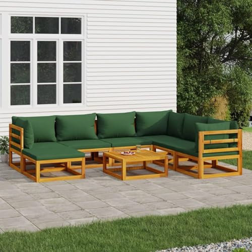 Homgoday 8-TLG. Garten-Lounge-Set mit Grünen Kissen Gartenmöbel Set Balkonmöbel Gartenlounge Gartensofa Ecksofa Lounge Sitzgruppe für Garten Balkon Terrasse Massivholz