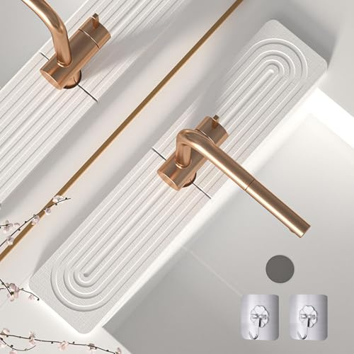 Knubbuf Contour de Robinet Absorbant, Tapis Robinet Absorbant, Pierre absorbante evier, Tapis de Robinet pour évier de Cuisine, séchage Rapide, Super Absorbant (A-Blanc, 40 * 10cm)