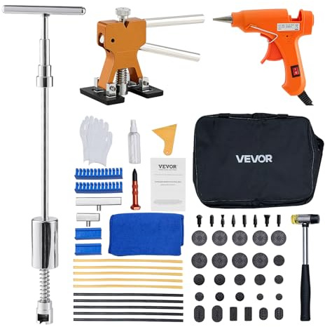 VEVOR Kit di Rimozione Ammaccature, 61 Pezzi Senza Vernice con Sollevatore Dorato, Martello Scorrevole, Barra a T, Pistola per Colla, Riparazione dei Danni dell'Auto, Porte di Frigoriferi e Auto