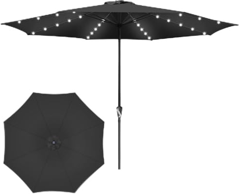 Tysobes Sonnenschirm 350 cm mit LED-Solar-Beleuchtung,Gartenschirm mit Kurbel,UV50+,Ohne Sockel,Marktschirm für Garten,Balkon,Terrasse,Anthrazit