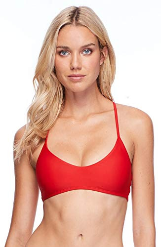 Body Glove Women's Standard Alani Solid Strappy Back Halter Bikini Top Swimsuit, Smoothie True Red, Large