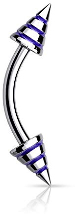 Tata Gisèle Piercing per sopracciglia, in acciaio chirurgico 316L, per sopracciglia, con doppia freccia striata e colorata, 8 mm