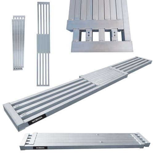 WORHAN Ausziehbare Teleskop Arbeitsbühne Arbeitsbohle Arbeitsdiele Ausziehbohle 300cm Mit 2 Griffen Gravierter Rutschfester Oberfläche Tragfähigkeit Bis 300kg TP300