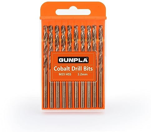 Gunpla M35 HSS Cobalt Bohrer Set 3.2MM 10-tlg. Spiralbohrer Stahlbohrer Eisenbohrer Metallbohrer Set für Edelstahl, Aluminium, Hartplastik und Hölzern