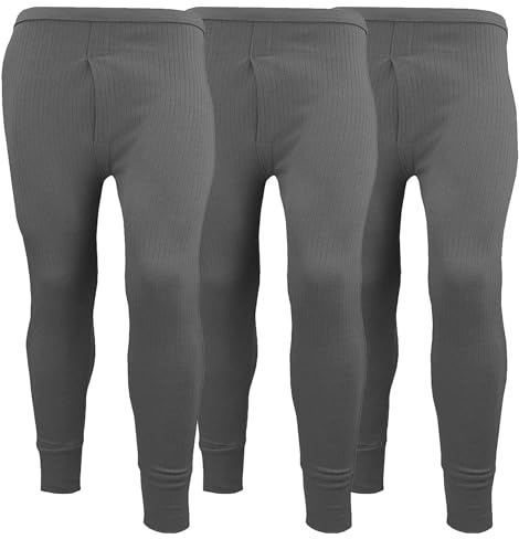 Lot de 3 Caleçons longs thermiques pour hommes, couche de base, chaleur intense, intérieur brossé, pantalon ultra doux type legging, charbon, 36-41