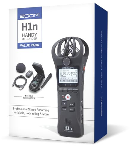 Zoom H1n Handy Recorder (2023 Model, H1n-VP) Portable Recorder, Onboard Stereo Microphones, Camera Mountable, Records to SD Card, USB Microphone, with Case, USB Cable, Windscreen, & Power Adapter
