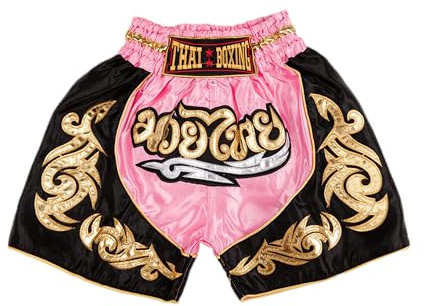MUAY NATION Pantalones Cortos de Muay Thai para Niños (2 Años - 12 Años) Niñas Niños Pantalones de Boxeo para Kickboxing MMA Artes Marciales (FR/ES, Edad, 9 años, 12 años, Regular, Rosa)