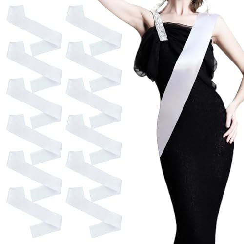 ZOCONE 12 Piezas Bandas Blancas para Fiesta Banda Cumpleaños de Saten Fajas Despedida Soltera Bandas Graduacion Pack DIY para Boda Tema Bride Cumpleaños Fiesta Graduacion