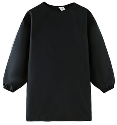 EIHI Grembiule Pittura Bambini per 125-140CM Ragazza/Ragazzo, Grembiuli da Impermeabile Poliestere Regolabile,Grembiule Maniche Lunghe,Bavaglino per Attività Scolastiche,Pittura,Cucina(Nero)