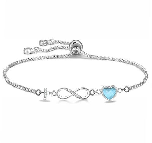Kraven Bracciale Iniziali simbolo dell'infinito da Donne, Lettera A-Z Daino Pietra di Nascita Blu Ciondolo 26 Alfabeto Monogramma Braccialetto per Ragazze Adolescenti Figlia (I)