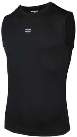 AMZSPORT Herr kompressionströja sport linne ärmlös funktionell skjorta löptröja, 111040-svart, XL