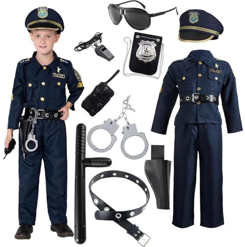 Beichwtd Kostüm Kinder Polizei, Polizei Kostüm Kinder, Polizistenkostüm und Faschingskostüme für Kinder, Polizeikostüm inklusive Hemd, Hose, Hut, Gürtel, Handschellen und Holster