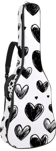 KengjuTesu 43 Zoll Akustikgitarre Softcase mit Rucksackgurt und 2 Taschen Black Lines Love, Keine Polsterung Rucksack Wasserdicht Oxford Tuch Bassgitarre Gigbag für Konzertgitarre, mehrfarbig,