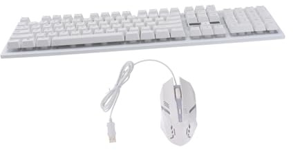 Set Tastiera e Mouse Cablato USB Bianco, 104 Tasti | 4 Tasti Sul Mouse, Design Anti Conflitto, Plastico Resistente per Uso Casa e Ufficio