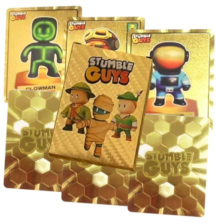 ARHZ 55 pezzi Carte per Stumble Guys,Gioco di carte collezionabili Anime,Carte da gioco rare,Regalo di compleanno per fan appassionati di anime(oro