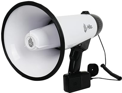 HLLO Megaphon 111dB mit Sirene und abnehmbarem Mikrofon, 300m Reichweite, Batteriebetrieb