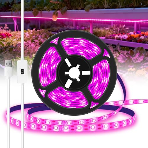 TOTHDATE 5M USB Plant Grow Light Strip, 300 LEDs Non Touch Dimmable Self Adhesive Rope Strip IP65 Waterproof for Indoor Plants