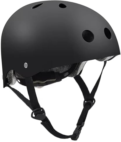 Ease Skaterhelm Fahrradhelm, Skateboarding Helm, Atmungsaktiv, Sicherheit, leicht Radhelm mit Verstellbarer Kinnriemen für Fahrrad Skateboard Scooter BMX Kind Erwachsene (Schwarz, M)