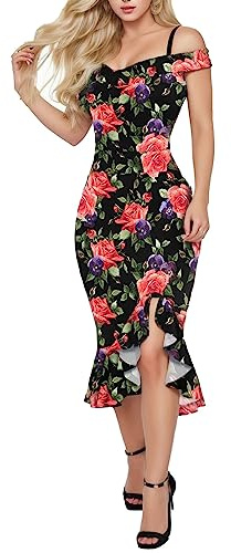 Damsommarklänning 2026 Volang Axelbas Lös Dam Kalla Blommor Slits Enkel Klänning Mode Vanlig Kortärmad Sexig(Pink,L)