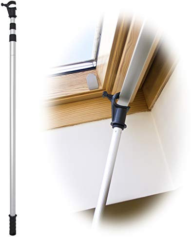 WinHux® Teleskop-Bedienungsstange, Teleskopstange, Fensterstange zum Öffnen und Schließen von VELUX® Dachfenster UND Jalousien 1.2 – 3.0 m Silber