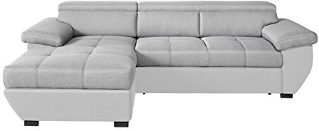 Mivano Schlafsofa Speedway / Moderne Couch in L-Form mit Bett, Bettkasten und verstellbaren Kopfteilen / 267 x 79 x 170 / Zweifarbig: Grau-Hellgrau