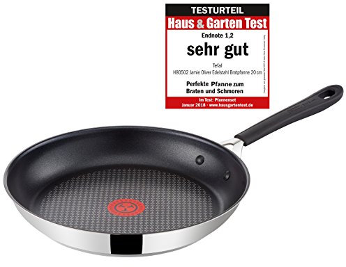 Tefal Jamie Oliver Stainless Steel Non-Stick Saute Pan Wok Pan - Suitable for Induction Cookers, Silver, Tefal H80502 Pfanne 20 cm