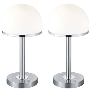 2er Set Tischleuchten in Silber mit Glas Lampenschirm dimmbar, Höhe 39cm