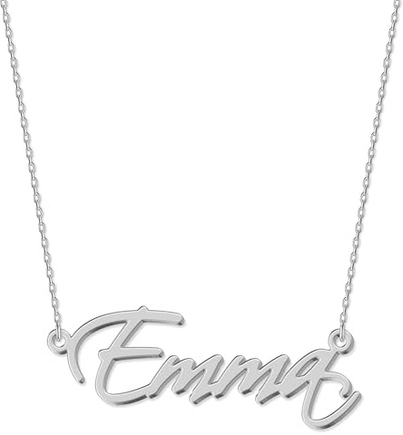 JOELLE JEWELRY Namenskette aus 18K Weißgold vergoldetem 925er Silber Personalisiert mit Ihrem eigenen Namen in Druckschrift- Klassik für Mutter Freundin