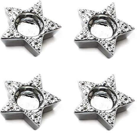 DARO DEKO Keramik Stern Teelichthalter Silber 12 x 12cm - 4 Stück
