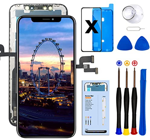 Dinow Pantalla LCD para iPhone X Reemplazo 5.8,3D Touch Pantalla LCD digitalizador Conjunto Completo + Herramientas de reparación + Protector de Pantalla Compatible con Modello A1865, A1901, A1902
