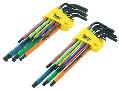 SabreCut 18-teilige SCTGKB1 Soft Grip Comfort Extra lange Sechskant- Sechskant-Diamant- und Torx-Sicherheitsschlüsselsätze aus schwarzem Oxid mit Farbcodierung â€“ GröÃŸen 1,5mmâ€“10mm T10â€“T50