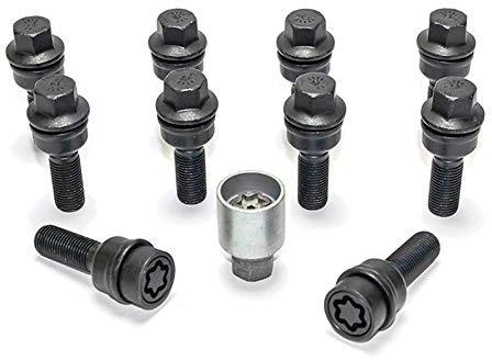 H&R Radschrauben Satz Kugelbund mit bewegliche Kugelbund R14 M14x1.50 - Länge 40mm - Schwarz - 10 Stück (z.B. kompatibel mit Audi Q3, Q5) - inkl. Felgenschloss