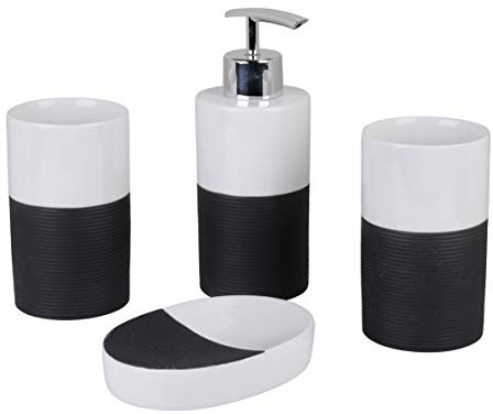 axentia 132584 Badezimmer-Set, grau/weiß, ca. 22 x 18,6 x 8,6 cm