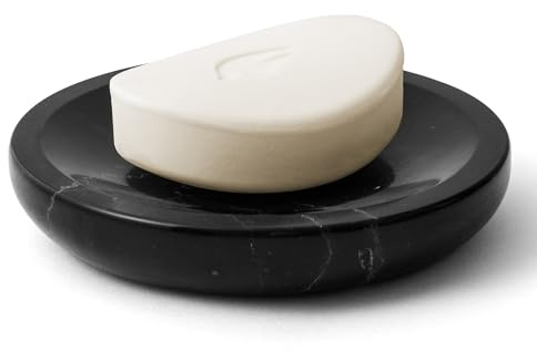 WORHE Seifenschale aus Marmor, Ovaler Seifenhalter, Kratzfeste Seifenschale, Geeignet für Küche, Badezimmer, Dusche, Seifenhalter, Waschbecken, WhiteMarbleSoapDish (DE-DL007)
