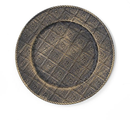 Rammento Lot de 4 assiettes de présentation dorées brossées – 33 cm sous assiettes avec motif écossais effet tissé, idéales pour protéger la surface, adaptées pour un usage quotidien et des occasions