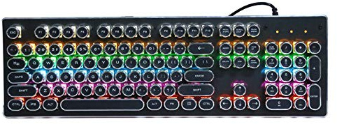 Yunseity Tastiera da Gioco Meccanica, Tastiera Retrò Stile Macchina da Scrivere Steampunk, 104 Tasti Tastiera USB Cablata Retroilluminata a Luce Mista con Copritasti Rotondi(Nero)