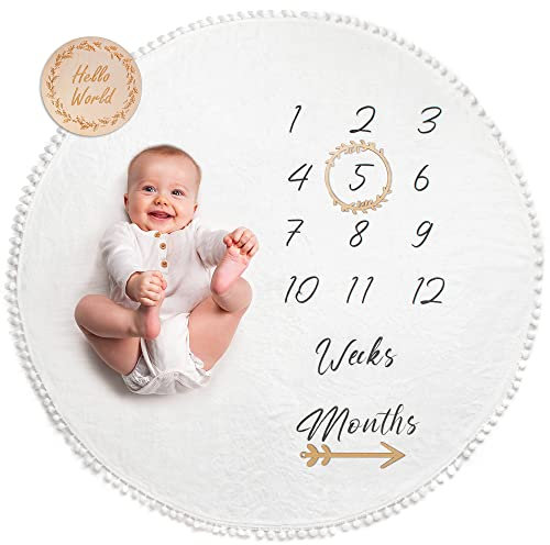 Coperta per bambini | Tappetino rotondo mensile per foto per bambino o ragazza, unisex, neutro | Regalo personalizzato per baby shower per neomamme | Tappetino per età | Coperta per neonati | Include