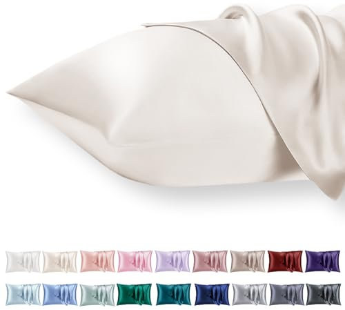 Vielit 2er Set Satin Kissnbezug 40 x 80 mit Zip,Weich wie EIN Silk Pillowcase,wie Seidenkissenbezug Geeignet für Curly Haar,Satin Kopfkissenbezug Kissenbezüge Beige Kissenhülle