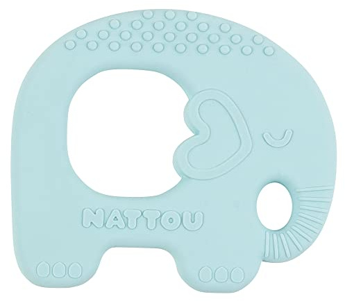 Nattou Beißring aus Silikon, Elefant als Greifling und Beißtier, BPA-frei, Ca. 9 cm, Silicon, Hellblau