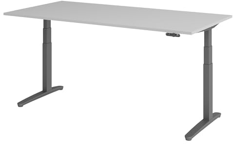 bümö elektrisch höhenverstellbarer Schreibtisch 200x100 cm mit Memory-Steuerung - Design Schreibtisch höhenverstellbar elektrisch, elektrischer Schreibtisch grau, Gestell Graphit