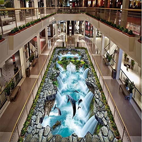 Self-Adhesive Floor Wallpaper Custom Self-Adhesive 3D Wallpaper Hd Live Aquatic Mountain Dolphin 3D Outdoor Floor to Paint 3D Flooring,350 * 245Cm